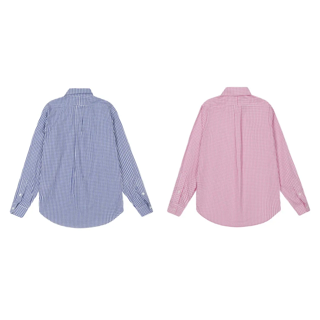 P240 White background picture [Evergreen for all seasons] Style number: 25016# Color: Pink/Navy Blue Size: S to The yarn is tighter ✅ - Custom-dyed original pearlescent white buttons with different sizes ✅ - Special shaped chiffon foil is included in the collar door tube, which is not easy to deform and pull ✅ - RL refreshing plaid shirt is more naughty and colorful than the simplicity of the solid color shirt. It can be salty or sweet. Daily travel and travel. High production rate. Style customization.